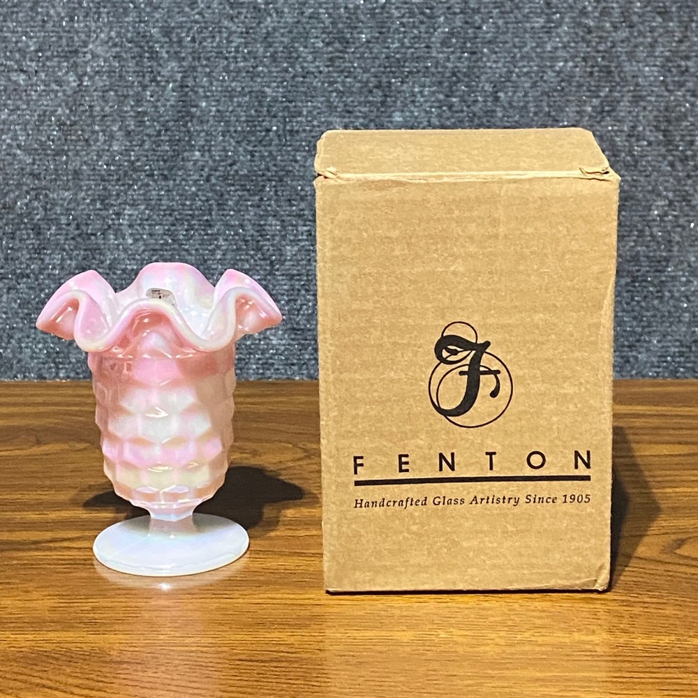 Fenton Rosalene American 4.5" Iridized Vase - DUAL SIGNED George‎ & Nancy Fenton